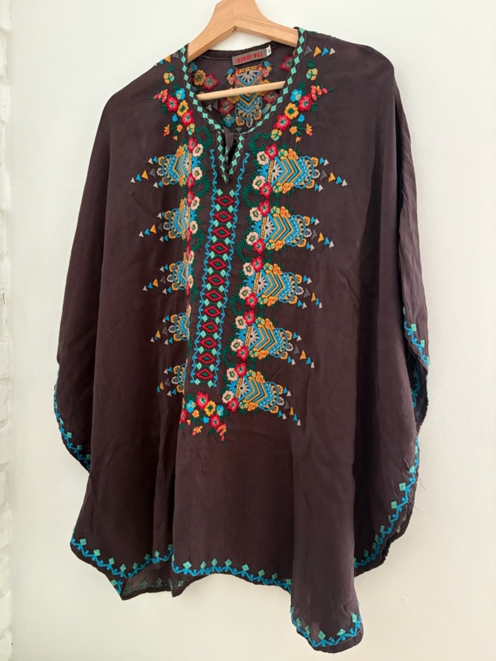 Johnny Was Silk embroidered poncho style loose top